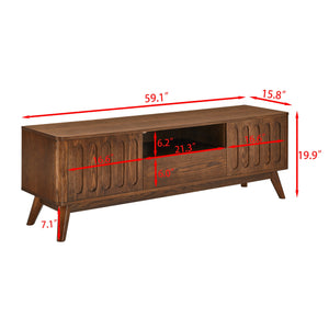 English Elm Mid Fluted TV Stand for 65" TV — Mid Century Modern Entertainment Center Set of Four, Storage, Solid Wood Legs W1801P195690