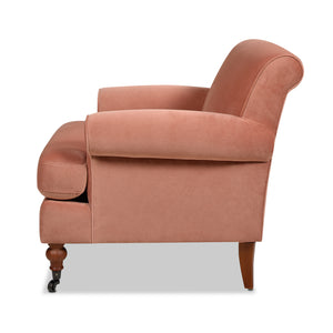 English Elm Jennifer Taylor Home - Alana 38" Lawson Accent Arm Chair In Luxurious Peach Velvet With Metal Casters For Easy Mobility B2719P238303