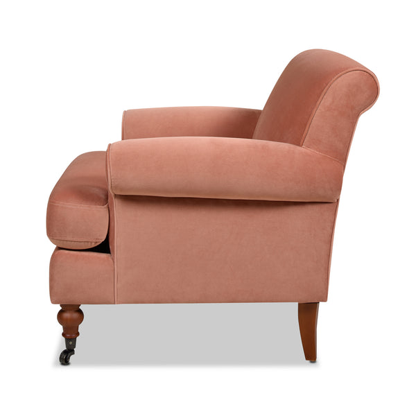 English Elm Jennifer Taylor Home - Alana 38" Lawson Accent Arm Chair In Luxurious Peach Velvet With Metal Casters For Easy Mobility B2719P238303