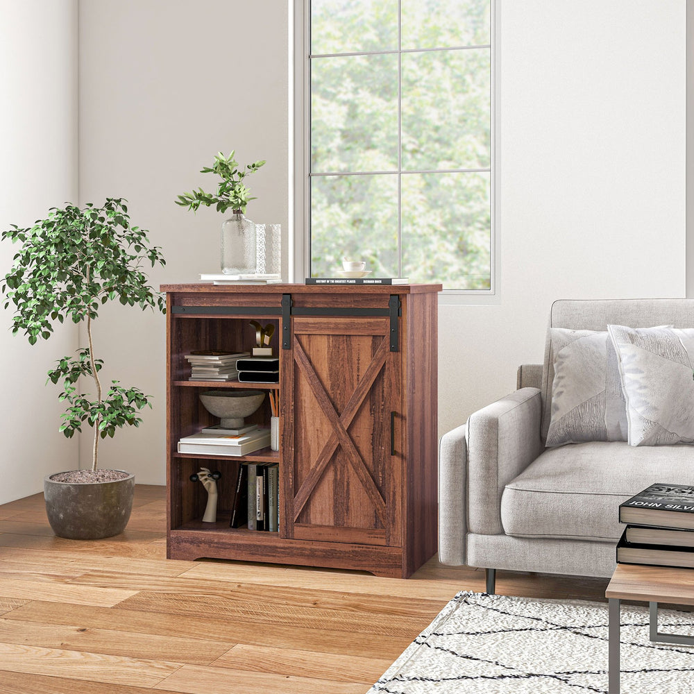 English Elm Homcom Rustic Farmhouse Coffee Bar Cabinet With Sliding Barn Door & Adjustable Shelves For Storage W2225P217401