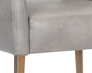 Sunpan Amerie Contemporary Dining Armchair with Unique Cutout Design and Antique Brass Legs for Modern Spaces Bravo Metal