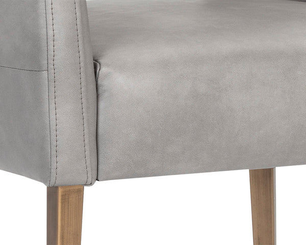 Sunpan Amerie Contemporary Dining Armchair with Unique Cutout Design and Antique Brass Legs for Modern Spaces Bravo Metal