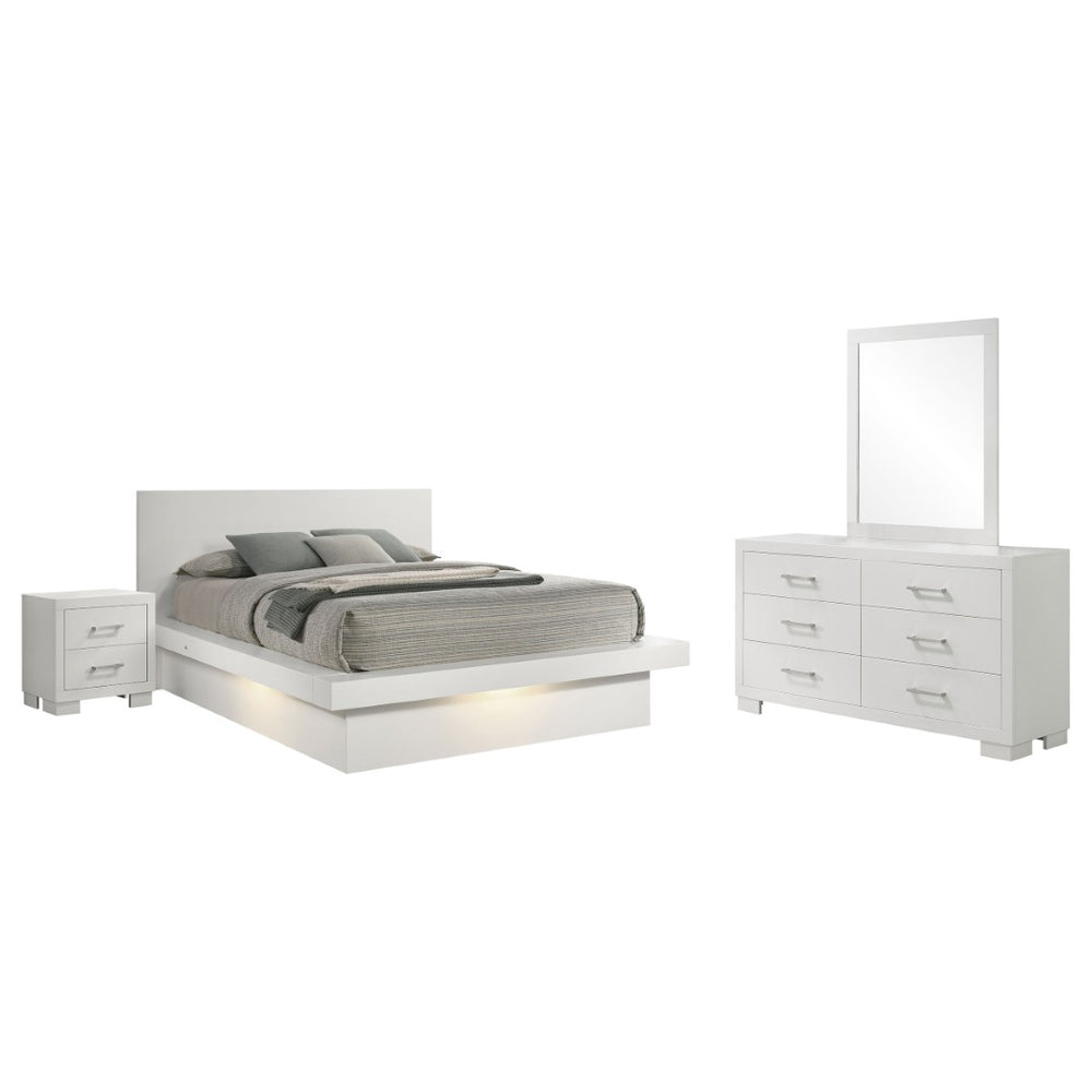 English Elm Piero Wire-brushed Oak Veneer Queen Bedroom Set with Louvered Panels Coastal Style B062S00736