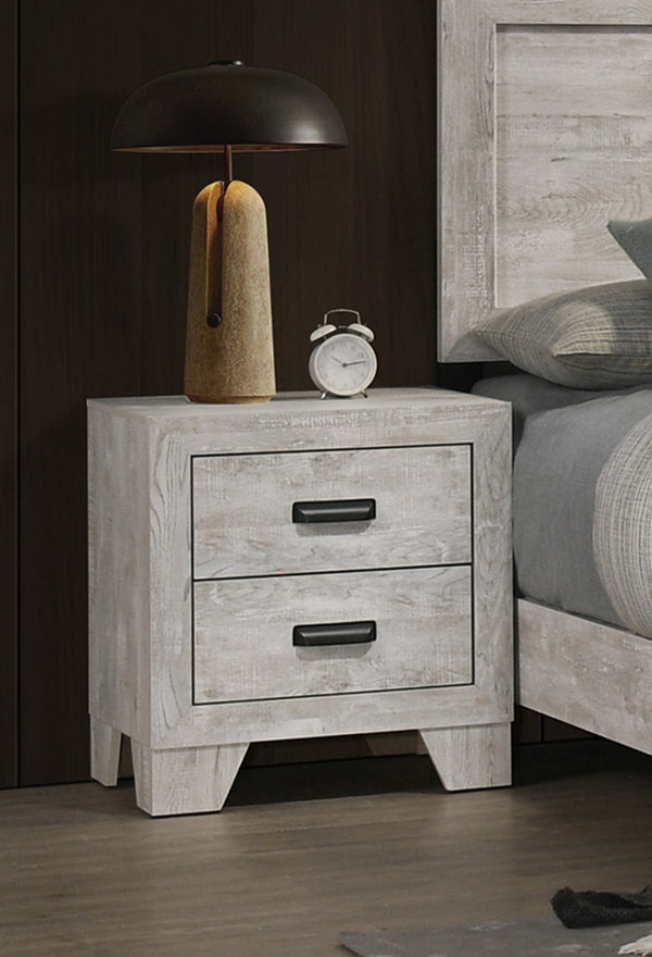 English Elm 1pc Whitewash Wood 2-drawer Nightstand with Metal Pulls for Transitional Bedroom B011P444135