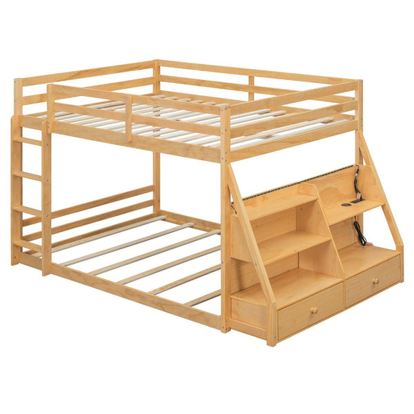 English Elm Full Bunk Bed with App Led Lighting Usb Charging Storage Drawers Kids Bedroom Natural N820S00080N