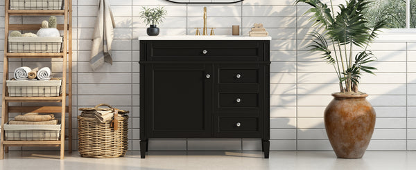 English Elm 36'' Modern Bathroom Vanity With Top Sink, Elegant Storage Cabinet & 2 Drawers For Small Spaces N710S136004B