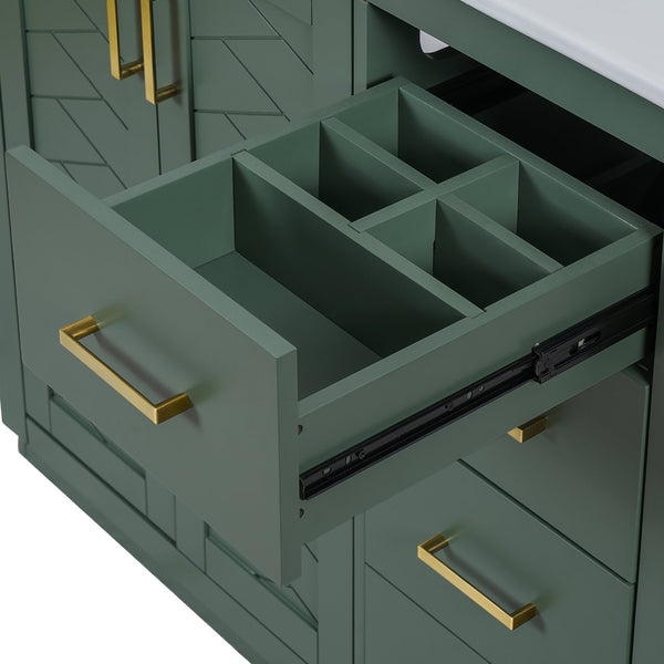English Elm 36'' Bathroom Vanity with Ceramic Sink Combo Solid Wood Frame Soft-Closing Drawers Ample Storage Elegance Green N710P243327F
