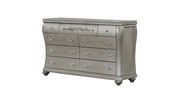 English Elm Destiny 9-Drawer Dresser Silver Finish — Solid & Manufactured Wood, Elegant Traditional Design, Ample Storage B009P234699