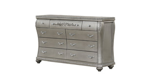 English Elm Destiny Traditional 5-Piece King Bedroom Set: Luxurious Upholstered Bed & Elegant Silver Finish B009S01359
