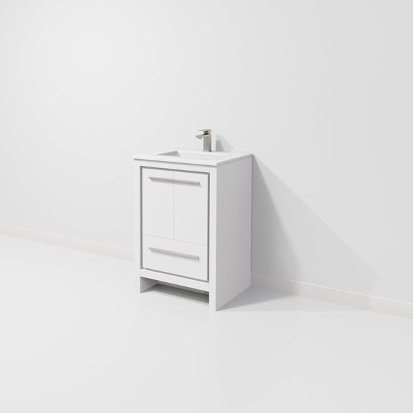 English Elm White Bath Vanity With Cultured Marble Top & Gun Metal Faucet - Space-Saving Design For Modern Homes B2731P259282-GIGA