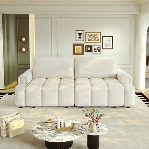 English Elm 90.2" Plush Teddy Fabric Convertible Sleeper Sofa with Hidden Storage for Living Room Beige+White W1885S00311
