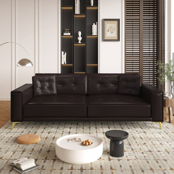 English Elm 92.1"king Faux Leather Convertible Sleeper Sofa Tufted 4 Seat Pull Out Living Room Couch Dark Brown W1885S00409