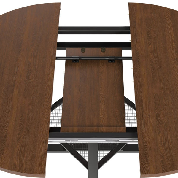 English Elm 47 Inch Extendable Round Dining Table Walnut Finish Seats 8 with Wire Grid Shelf W2700P385520