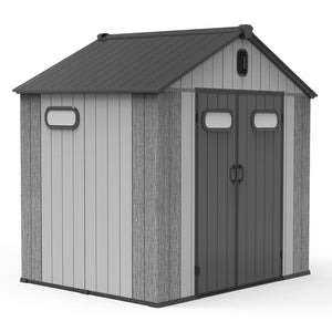 English Elm 8x6ft Resin Outdoor Storage Shed Waterproof Double Wall Build with Skylight Vents W1859S00168