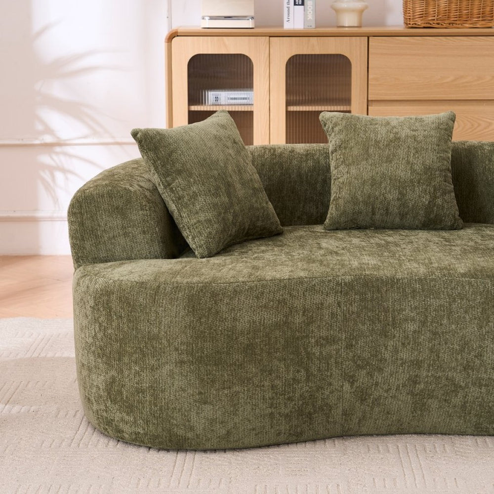 English Elm Crescent-shaped Cloud Sofa Three Seat Low Profile Chenille Living Room Curved Couch Green W2012P375728