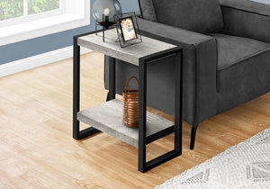English Elm Accent C-Shaped Side Table with Reclaimed Wood-Look Top and Sleek Metal Frame for Small Spaces Grey 28 L x 15 W x 9 H B2710P219145