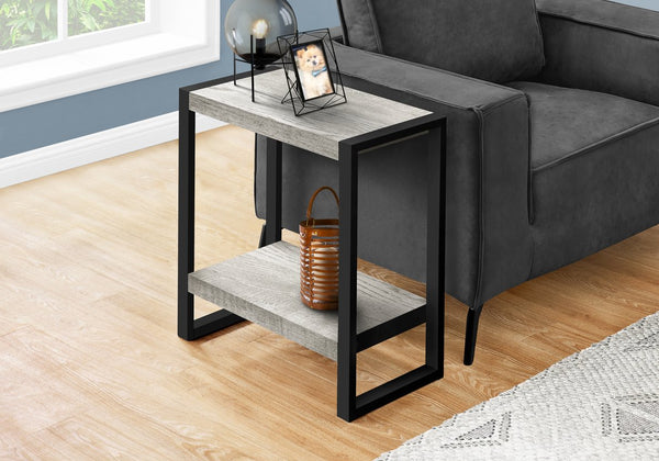 English Elm Accent C-Shaped Side Table with Reclaimed Wood-Look Top and Sleek Metal Frame for Small Spaces Grey 28 L x 15 W x 9 H B2710P219145