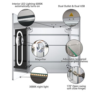 English Elm Smart Led Medicine Cabinet with Anti-fog Mirror Gfci Outlet and Blum Hinges 30x36 W637P382877
