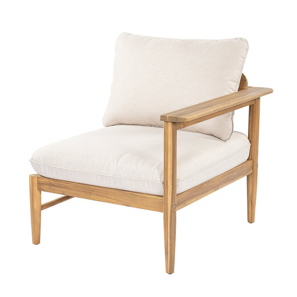 English Elm Terassi Solid Acacia Outdoor Sectional with Teak Finish and Plush Beige Cushions TERASSI L-SHAPE SOFA