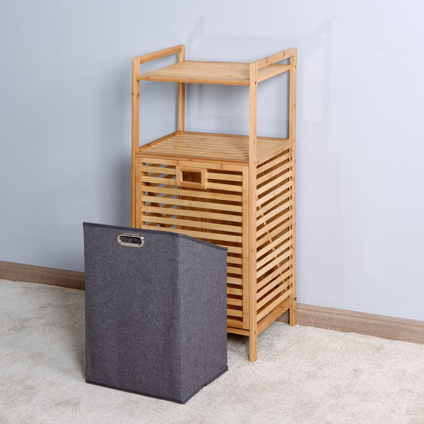 English Elm Bathroom Bamboo Laundry Basket with Tilt-Out Hamper & 2-Tier Shelves, Removable Liner, Space-Saving 37.8" W40934117