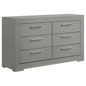 English Elm Pierce Six Drawer Diamond Embossed Dresser with Sleek High Sheen Finish for Modern Bedrooms Grey B062P447670