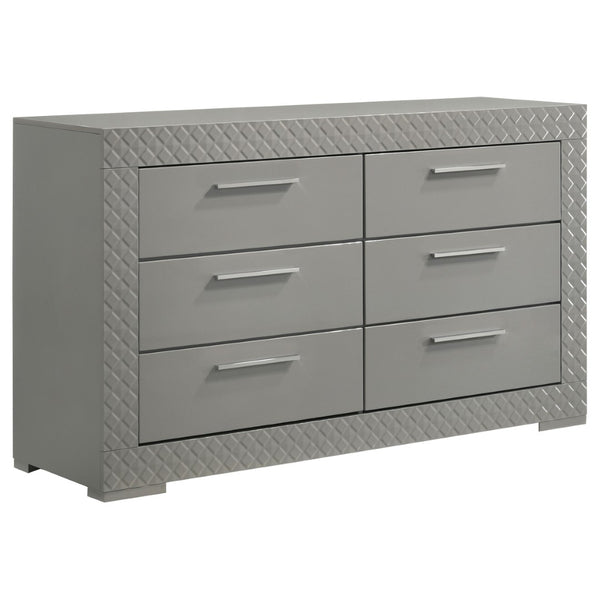 English Elm Pierce Six Drawer Diamond Embossed Dresser with Sleek High Sheen Finish for Modern Bedrooms Grey B062P447670