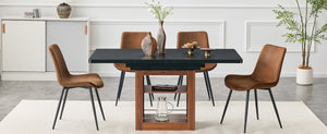 English Elm Expandable Dining Set with Four Cushioned Chairs Dual Tone Wood Grain Modern Style W1151S04696