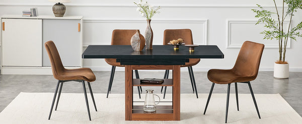 English Elm Expandable Dining Set with Four Cushioned Chairs Dual Tone Wood Grain Modern Style W1151S04696