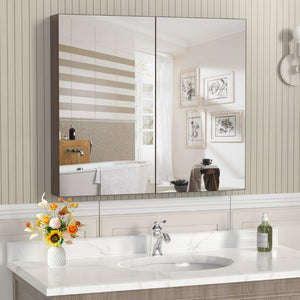 English Elm 32*28medicine Cabinet Aluminum Wall Mount Mirrored Storage with Adjustable Bathroom Shelves W708P421793