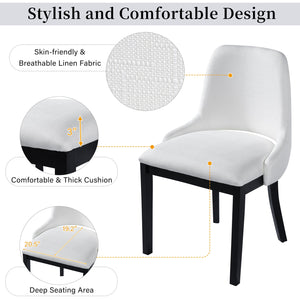 English Elm Wooden Linen Upholstered Dining Chairs Set of 2 — Sturdy Rubber Wood Frame, 300lb Capacity, Farmhouse Appeal Beige+Black N842P300893D