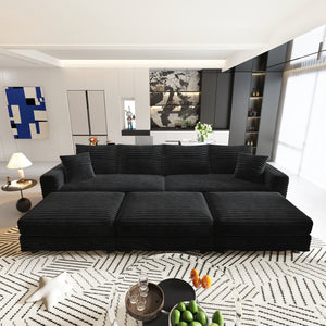 English Elm 102.4" Plush Corduroy 4-Seat Sofa - Modern Cloud Couch With Soft Pillows, Ottomans & Easy Assembly! W1885S00140