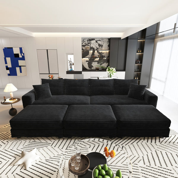 English Elm 102.4" Plush Corduroy 4-Seat Sofa - Modern Cloud Couch With Soft Pillows, Ottomans & Easy Assembly! W1885S00140