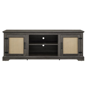 English Elm Farmhouse Rattan TV Stand Console Table with Ample Storage, Cable Management & Adjustable Shelves for 70" TVs Antique Gray W1758P178929