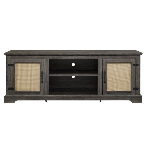 English Elm Farmhouse Rattan TV Stand Console Table with Ample Storage, Cable Management & Adjustable Shelves for 70" TVs Antique Gray W1758P178929