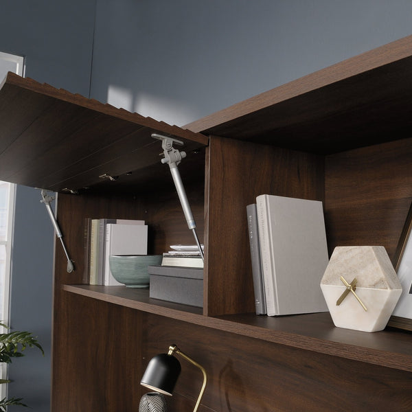 English Elm Hutch, Brown Finish Engineered Wood with Flip-Up Hidden Storage, Cubbyholes & Cord Management (71.75") B356P367776