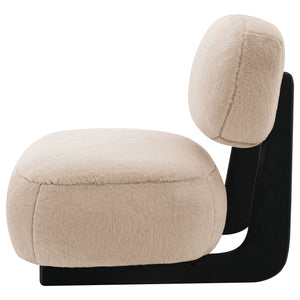 English Elm Phia Camel Upholstered Armless Accent Chair With Legless Low Profile Faux Fur Oval Back Cozy Design B062P299846