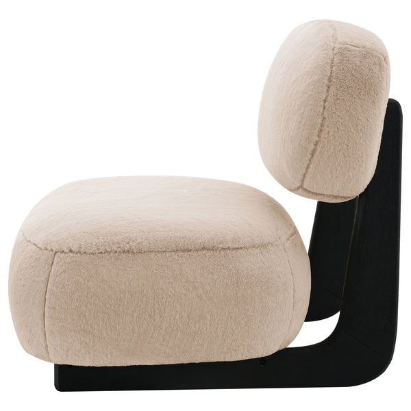 English Elm Phia Camel Upholstered Armless Accent Chair With Legless Low Profile Faux Fur Oval Back Cozy Design B062P299846