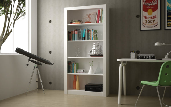 English Elm Olinda Modern 5-Shelf Tall Bookcase — Contemporary Open Shelving for Living Room, Office Storage White B365P398311