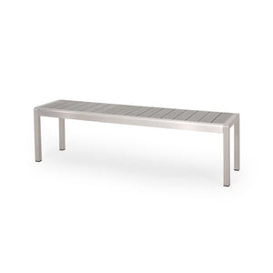 English Elm Christopher Knight Home® - Outdoor Aluminum Dining Bench with Faux Wood Slat Seat, Durable Weather-Resistant Patio Seating for 63.5" Gray 67215.00GRY