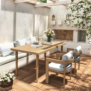 English Elm Christopher Knight Home® - Elko 3-Piece Outdoor Dining Set: Stylish Acacia Wood Table & Teak-Finished Chairs With Cushions ELKOJANI3PCDSETT