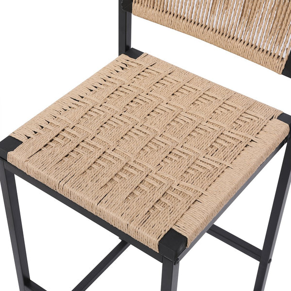 English Elm Kitchen Bar Stools Set of 2 Paper Rope Woven Seats with Metal Frame, Double Footrest & Anti-Slip Pads W1757P254841
