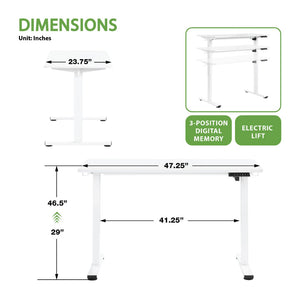OSP Home Furnishings Primo Electric Sit Stand Desk with Laminate Top and Heavy Duty Steel Frame for Home Office 48"W PMO4823-WH