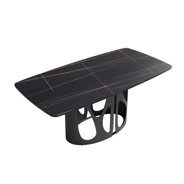 English Elm 70.86" Modern Sintered Stone Dining Table With Curved Black Top & Sturdy Iron Legs For 6-8 People W1535S00429