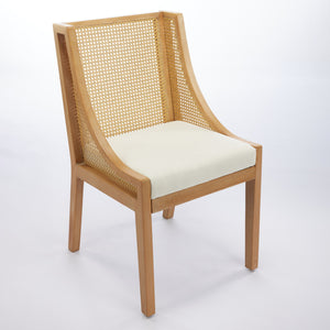 English Elm Rattan Solid Wood Dining Chair with Linen Seat and Decorative Armrests, Rustic Natural Finish Beige W1143P335052