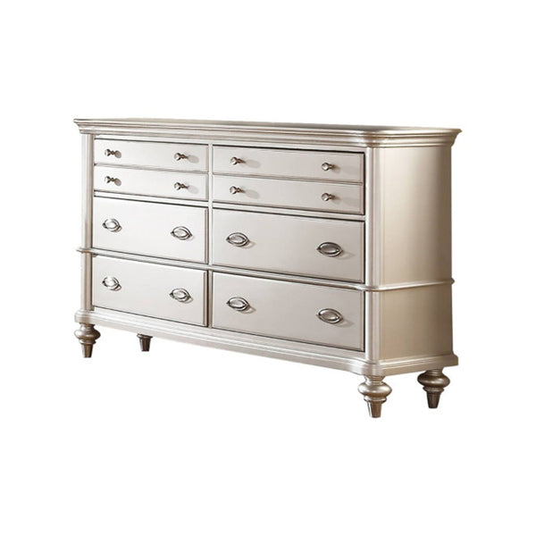 English Elm Classic Six Drawer Dresser Satin Silver Finish Antique Inspired Bedroom Storage B011P494287
