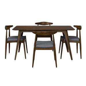 English Elm [video] 5-piece Mid-century Rubberwood Dining Set with Upholstered Chairs for Family Meals Charcoal,Walnut N759S002011F