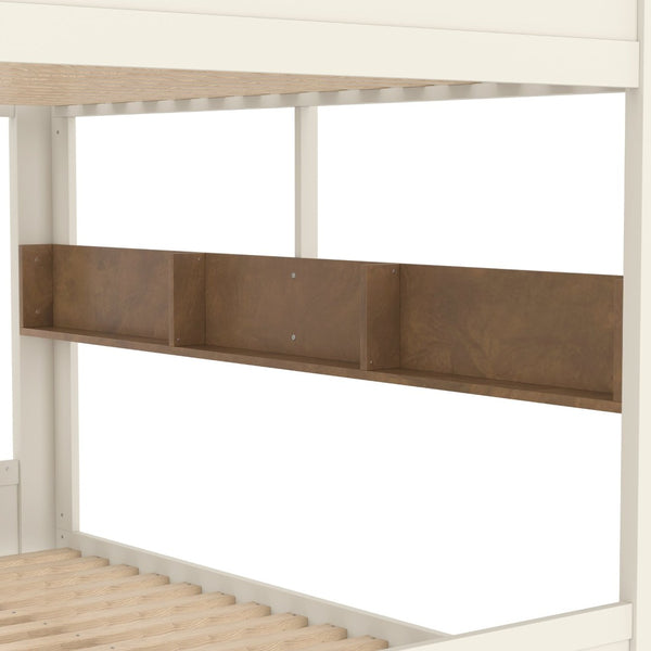 English Elm Twin Xl Solid Pine Loft Bed with Built-in Led Lighting and Storage Shelves W1580S00392
