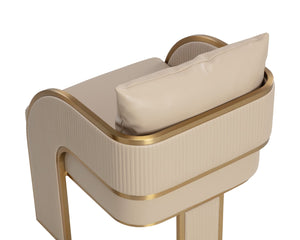 Sunpan BAZ Dining Armchair - Luxe Napa Beige Faux Leather with Gold Accents for Modern Elegance & Comfort 112284