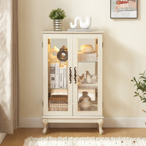 English Elm 2 Doors Curio Cabinet - Elegant Lighted Display With Glass, Mirrored Back, Adjustable Shelves & More! W2275P178894