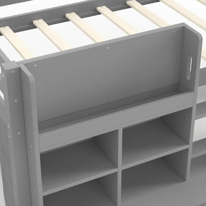 English Elm Full Bunk Bed with Trundle Bookshelf Storage Pine Frame Car Design for Kids W1580S00398